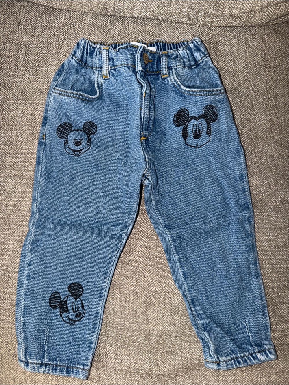 Zara Light Blue Denim Jeans with Black Cartoon Prints